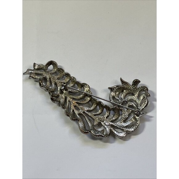 Vintage Kenneth J Lane KJL Diamanté Rhinestone Feather Plume Silver Tone Brooch - Picture 4 of 7
